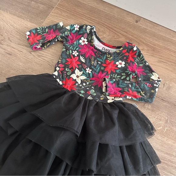 Little Sleepies Berry Merry Floral Christmas Dress Twirl Tulle Skirt Size 3T - Picture 2 of 3